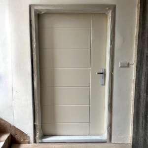 DE-213鋼壓烤漆玄關防火門-壓花鋼板住家F60A防火門-水平鎖